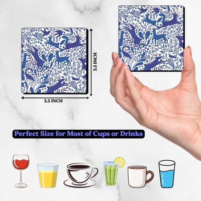 Wooden Coaster Set of 4 Printed Coaster Coffee and Tea Coasters for Office Table Wooden Coasters for Home Dining Table Coasters